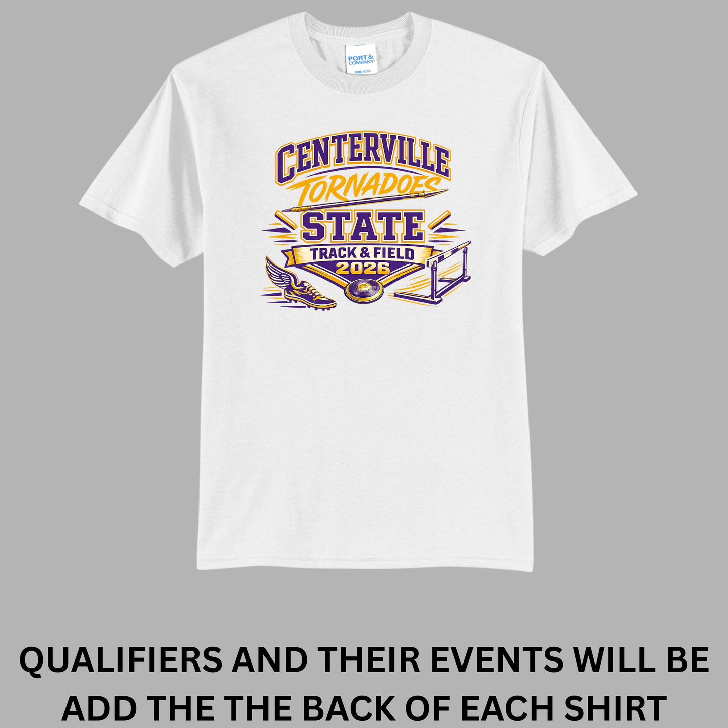 Centerville Tornadoes State Track & Field Port & Company® TALL Core Blend Tee