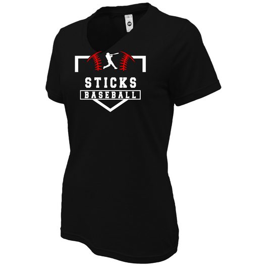 Sticks Baseball Women Soft-Tek Blend V-neck T-Shirt