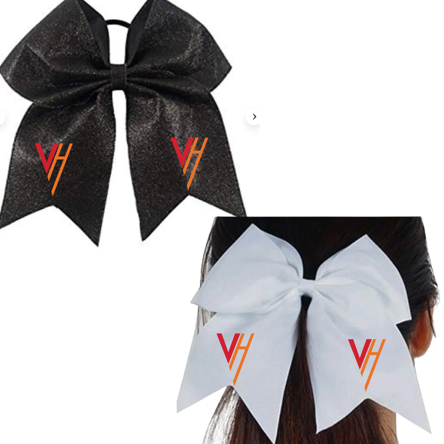 VH Booster Club Big Glitter Cheer Bows 6" Hair Stiff Sparkly Bow w Ponytail