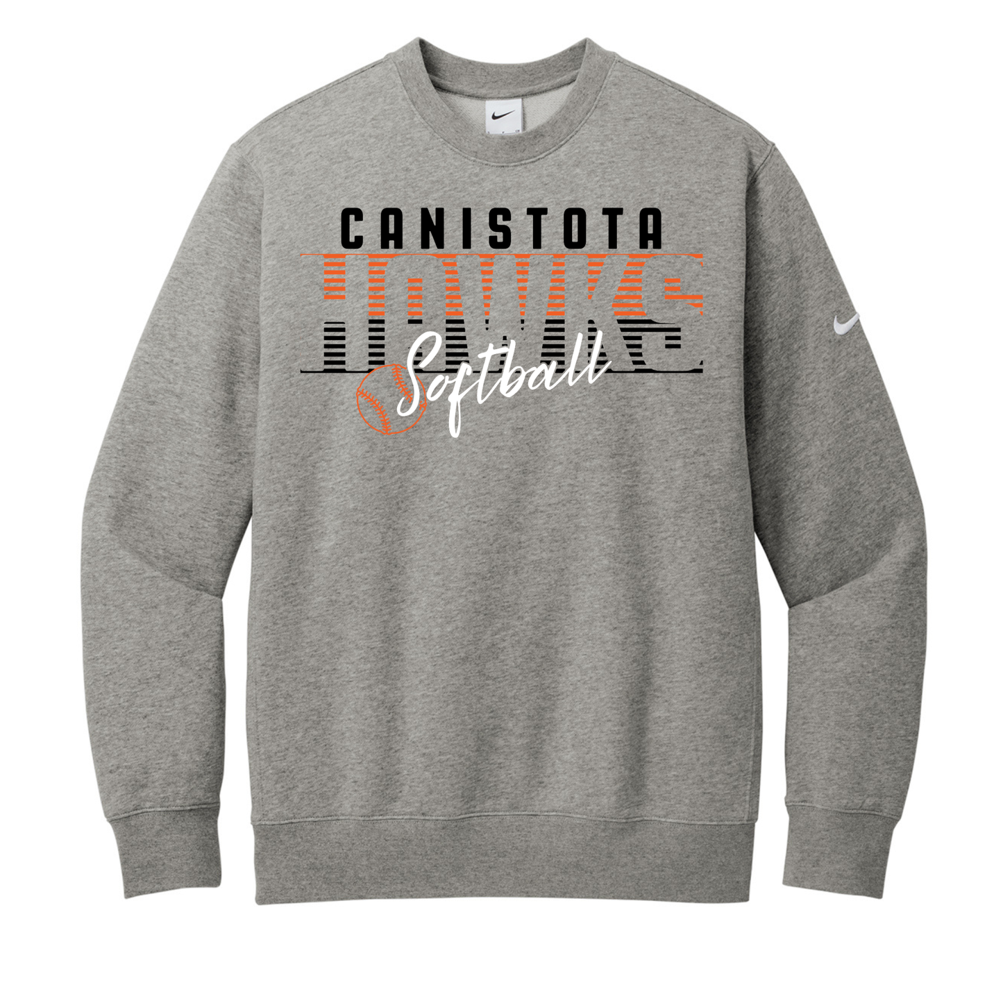 Canistota Softball Nike Club Fleece Sleeve Swoosh Crew