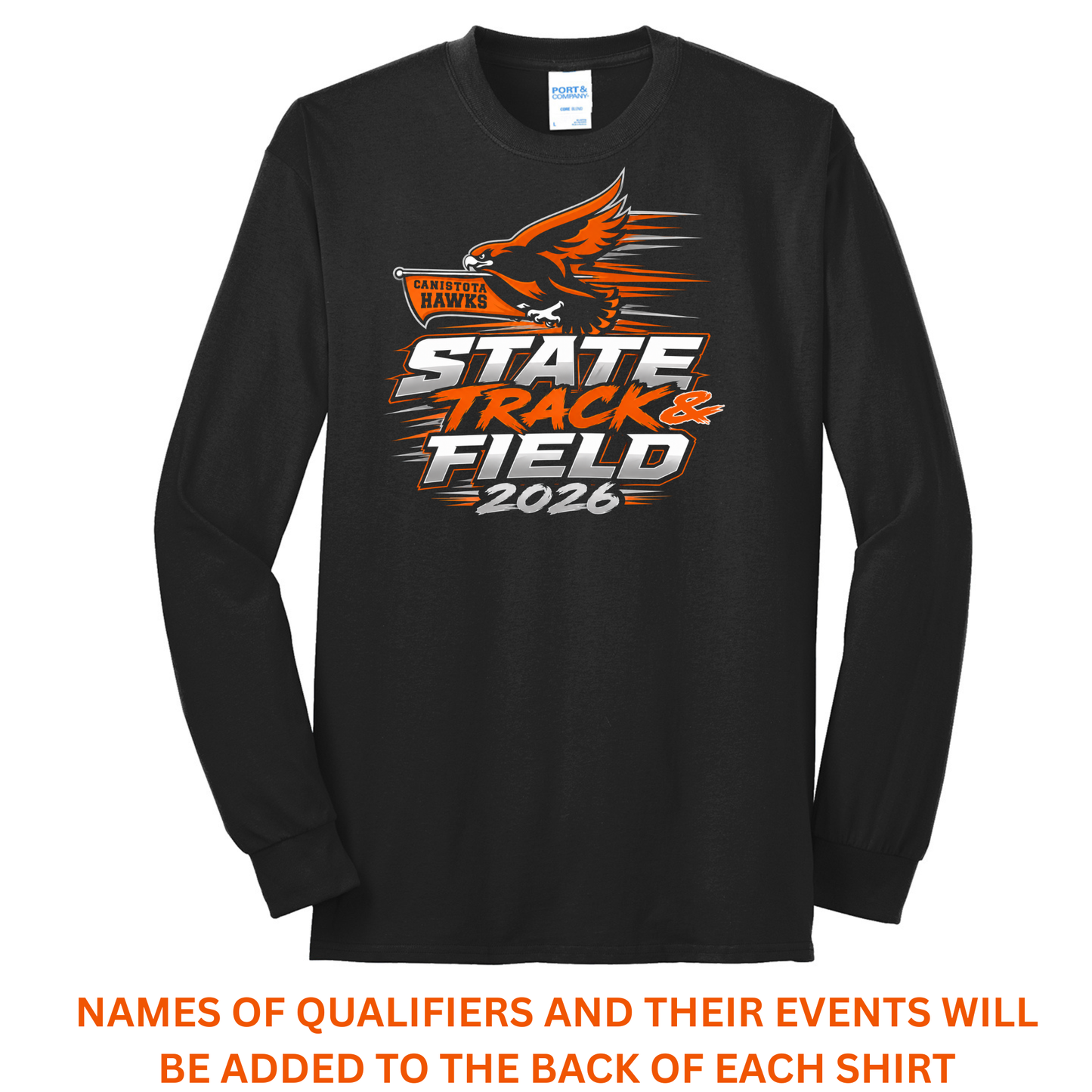 Canistota Hawks State Track & Field Port & Company® TALL Long Sleeve Core Blend Tee