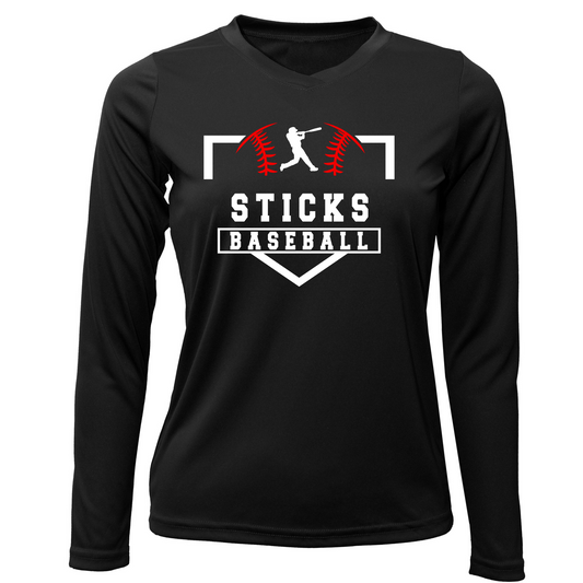 Sticks Baseball Women Xtreme-Tek Long Sleeve V-Neck Shirt
